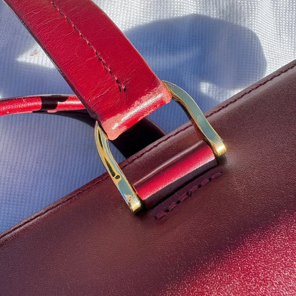 Authentic Longchamp Honoré 404 Burgundy Leather Handbag with Gold Tone Logo - Picture 9 of 15